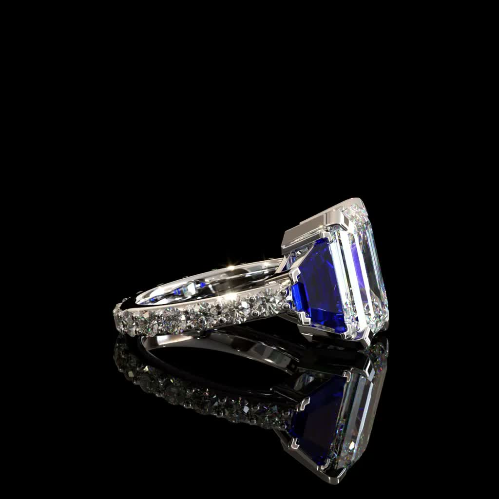 Royal Blue Baguette Ring product image on black background