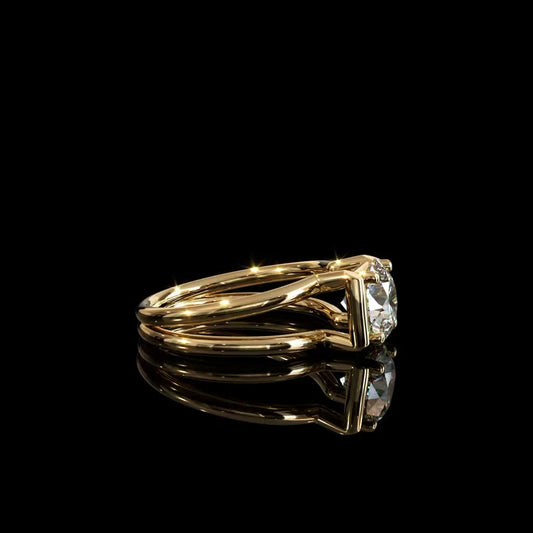 Golden Reed Solitaire Ring product image on black background