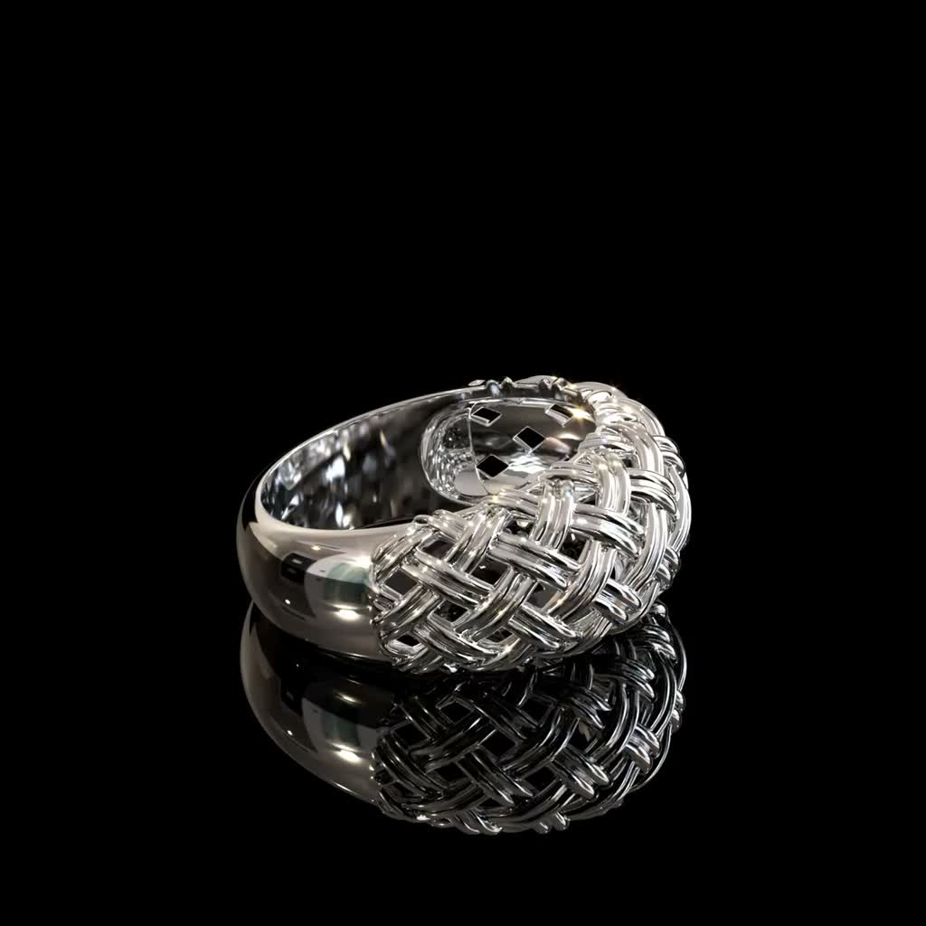 Silver Woven Dome Ring product image on black background