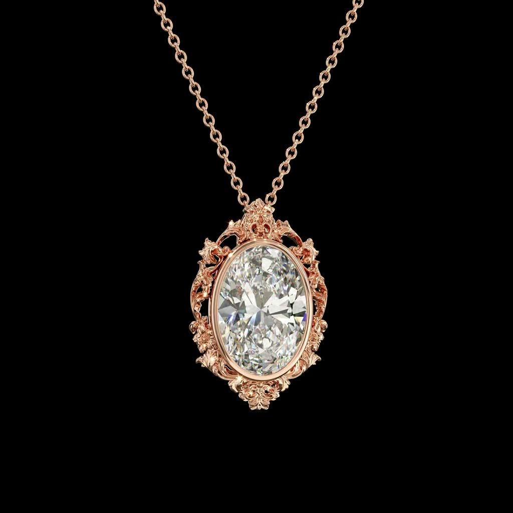 Oval Rose Halo Pendant product image on black background
