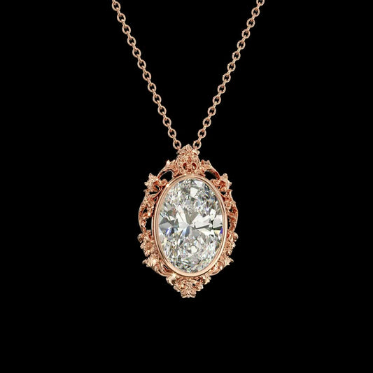 Oval Rose Halo Pendant product image on black background