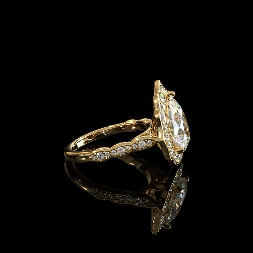 Golden Pavé Marquise Ring product image on black background