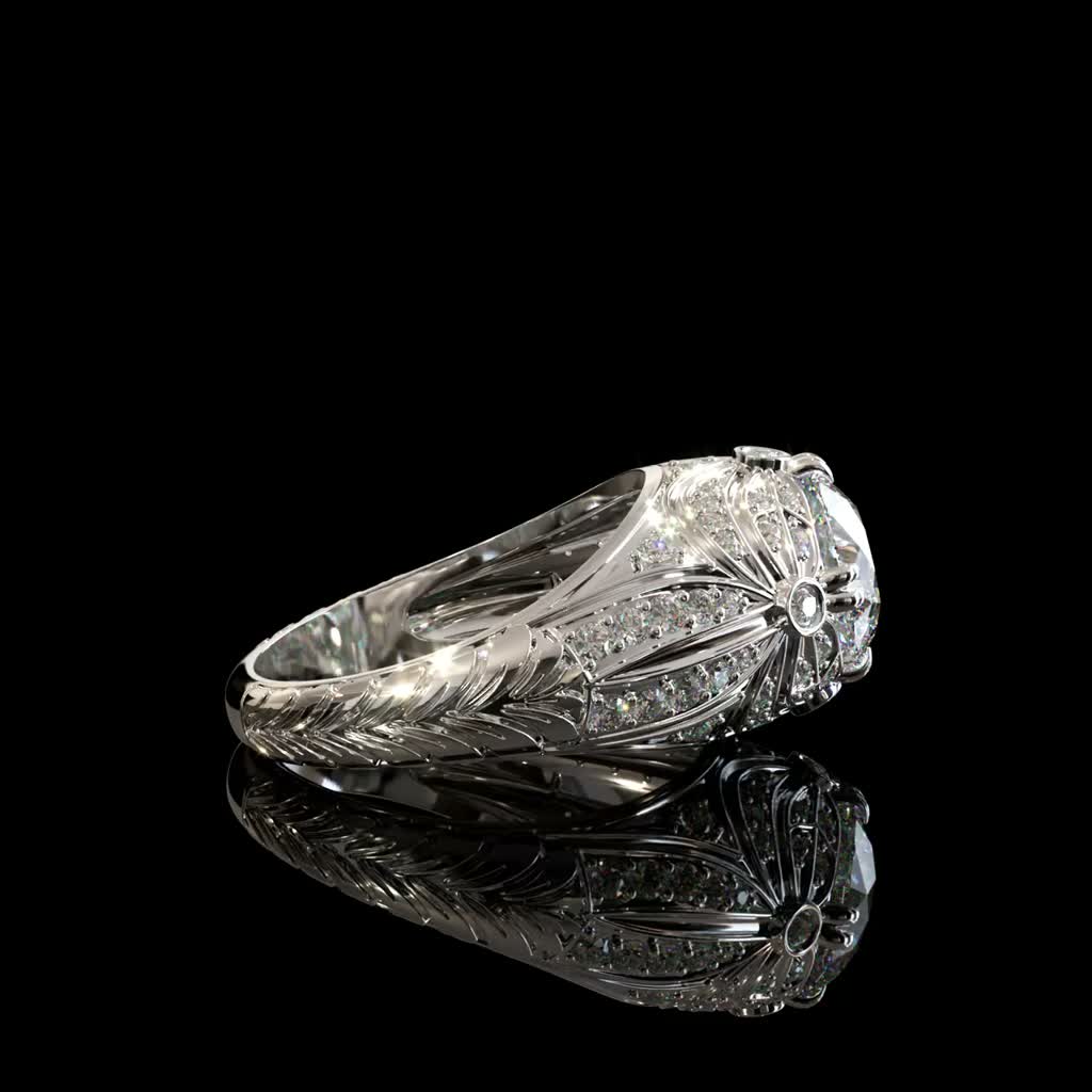 Engraved Silver Heirloom Ring product image on black background