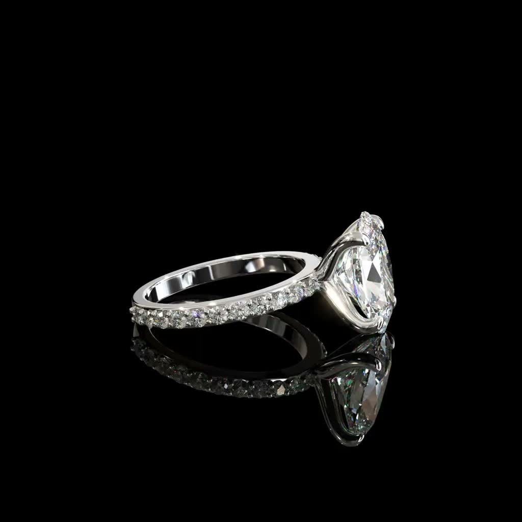 White Marquise Split Ring product image on black background